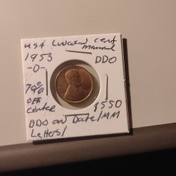 1953 Lincolin Wheat Cent 75%off Center DDO Date/ Mint Mark