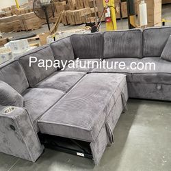 89” New  Dark Grey Sectional Sofa Bed, Sleeper Sofa Couch, Sofabed, Sofa Bed, Sectional Sofa With Storage Chaise, Reversible Sectional, USB Port Sofa 