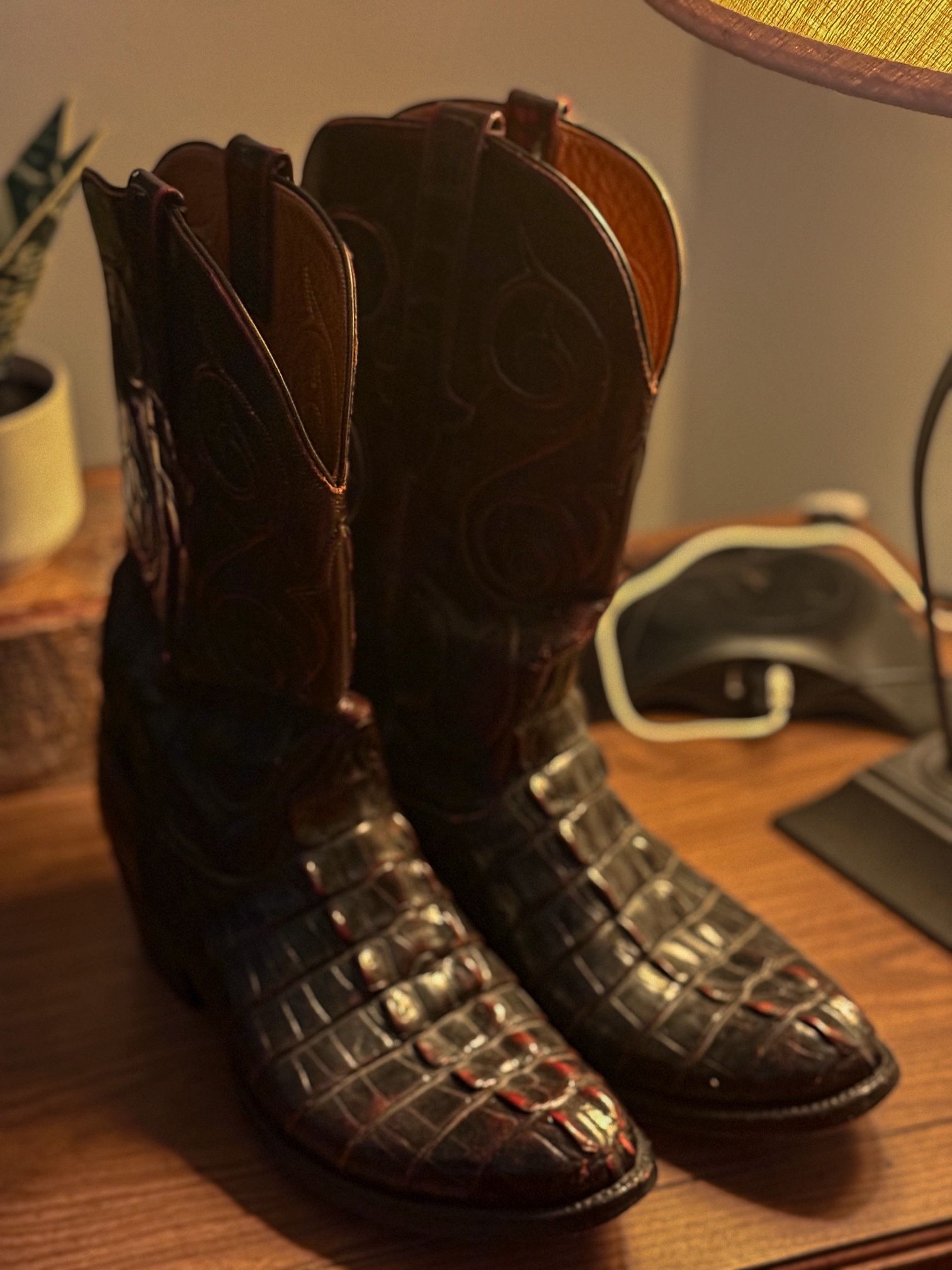 Luchessee Full Quill Caiman Cowboy Boots – Size 9.5D – Handcrafted USA