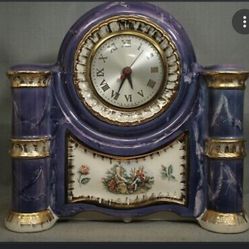 Vintage Electric Sessions Clock Purple Gold Porcelain Colonial 22 Karat Gold Trim 
