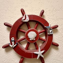 Rustic Red Decorative Ship Wheel 