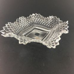 Clear INDIANA GLASS CO. Square Ruffled Diamond Point Candy Nut Dish Bowl Vintage