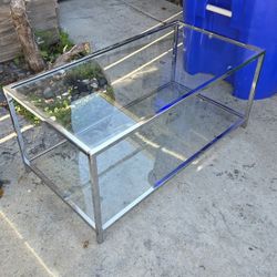 Modern Rectangular Glass Coffee Table & Side Table With Chrome Metal Frame 