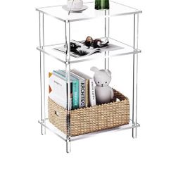 (300014) Acrylic Tall Side Table - 3 Tier End Table for Small Spaces - Tall Nightstand Clear Bedside Table for Living Room, Bedroom - 15.7" L x 11.8" 