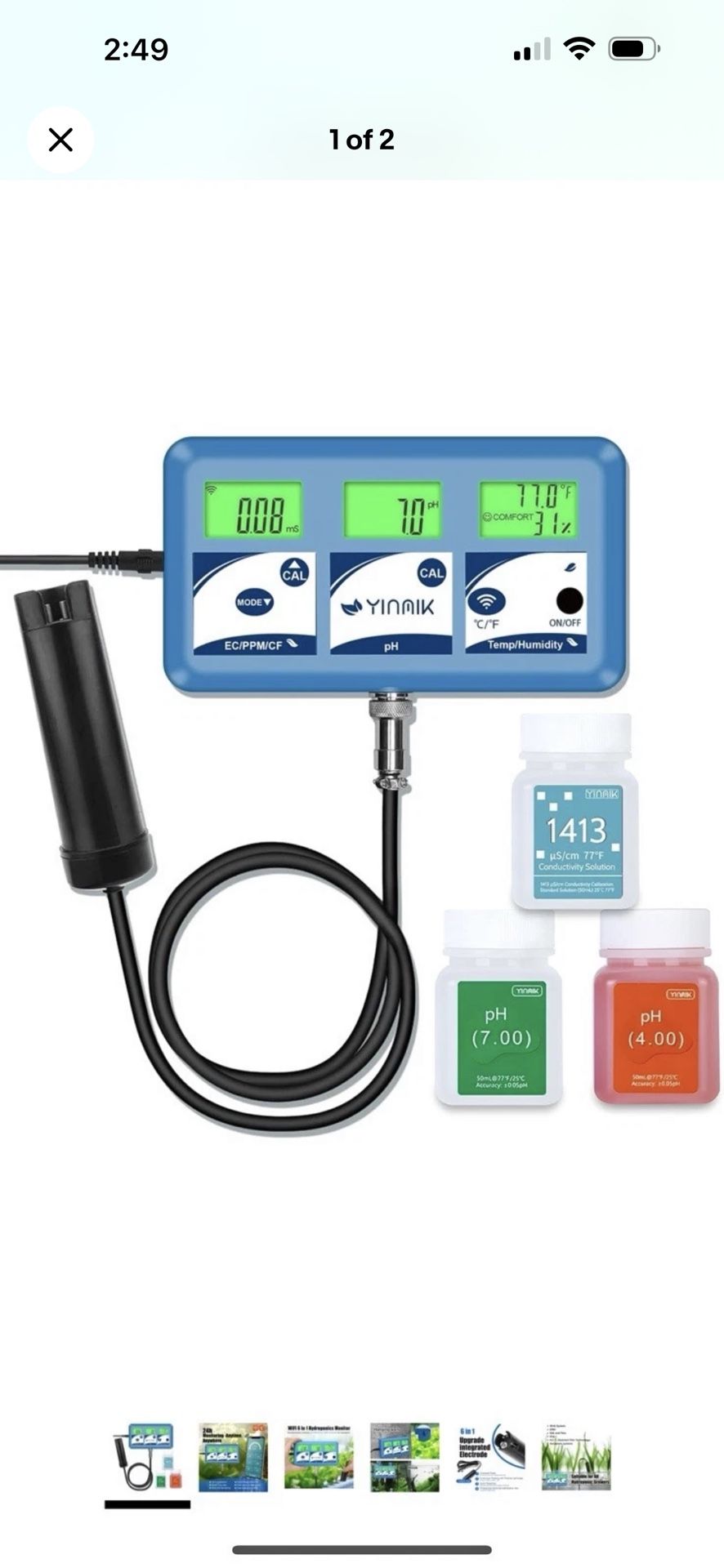 EC pH Monitor for Hydroponics, 6 in 1 WiFi pH ppm Tester for hydroponics Syst...