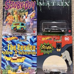 Hot Wheels Premium 4 Cars Lot - Scooby-Doo, Matrix, Beatles, Batman