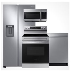 $2099 Brand New Samsung Appliance Package Deal 4 Piece Refrigerator Range Dishwasher And Microwave 