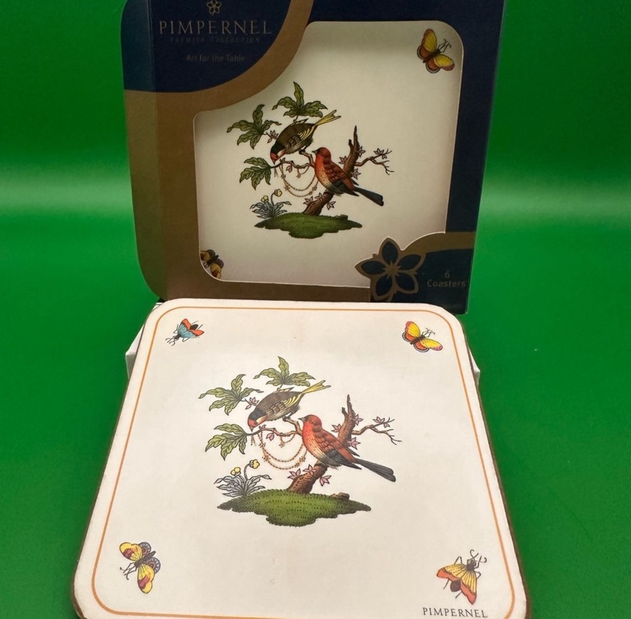 Pimpernel White and Brown Bird Coasters. Set of 6