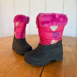 Kids Baby Size 6C Toddler Girls Pink Heart Faux Fur Snow Boots