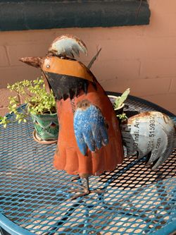 Recycled Scrap Metal Rooster Yard Art - 14” Tall