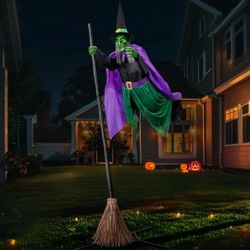 NEW OLD STOCK 12' HOME DEPOT MOONLIT MAGIC ANIMATRONIC HOVERING HALLOWEEN WITCH
