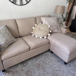Beige Modern 78” Sectional Sofa with Reversible Chaise by Honbay