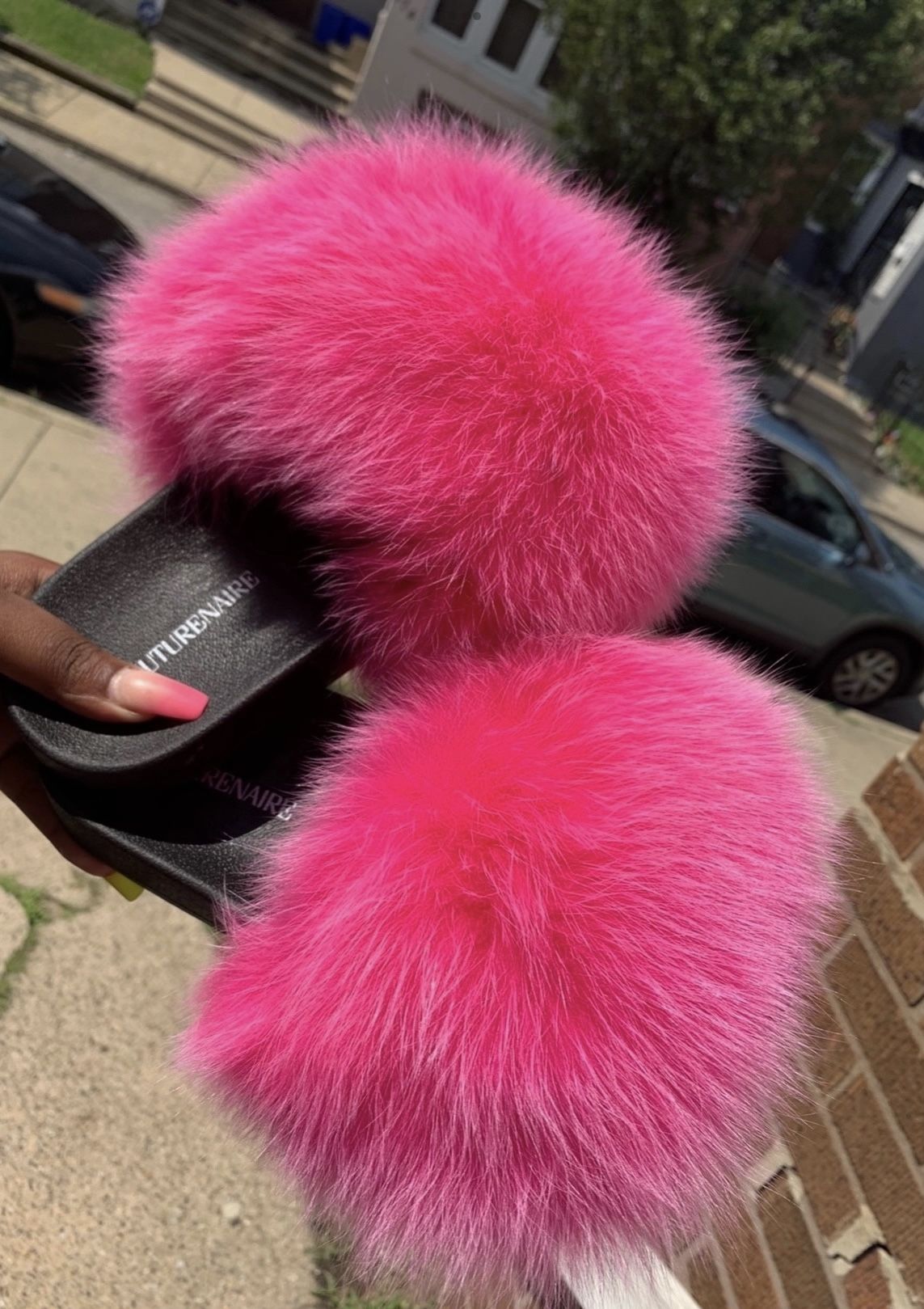Pink Love Custom Real Fur Slide Shoes Sizes 7.5,8,8.5 Only Message True Size & Order