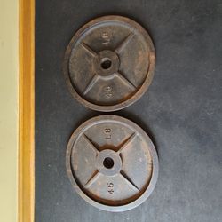 Pair Of Older 45lb Olympic Weight Plates--