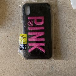 iPhone 10/X PINK case Black Glitter