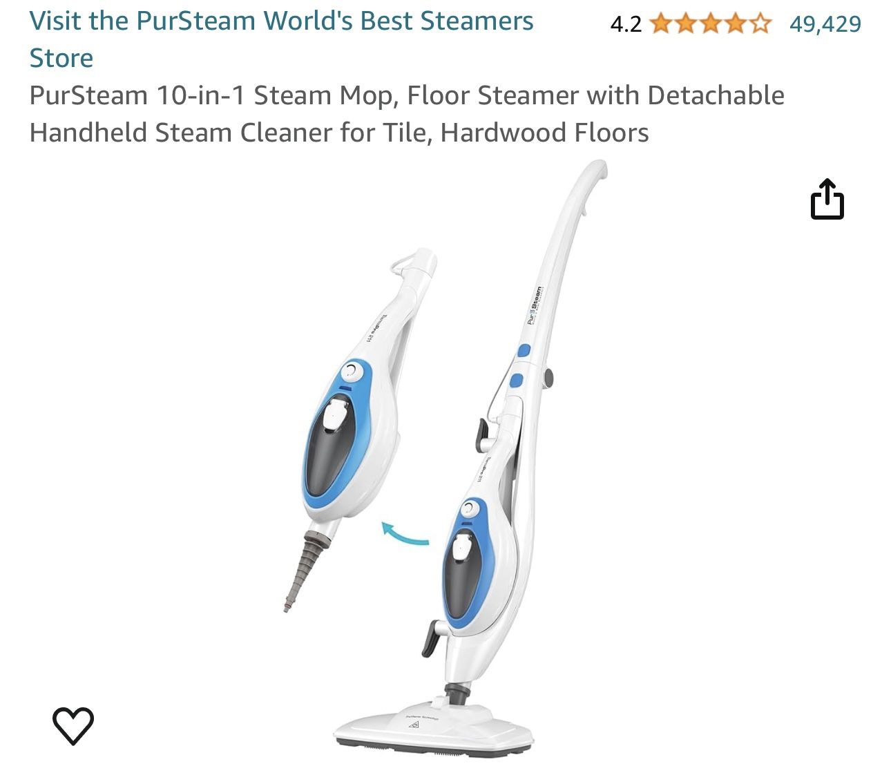 PurSteam 10-in-1 Steam Mop, Floor Steamer with Detachable Handheld Steam Cleaner for Tile, Hardwood Floors