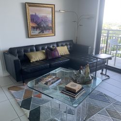 Ikea black leather couch with chaise