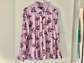 NEW Lilac Pink Floral Rayon Collared Women’s Button Shirt Lands End Size 16 Long Sleeve Blouse Soft