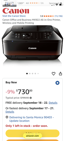 Canon PIXMA MX922 Wireless All-In-One Office Printer (With Ink - Ready to Use)
