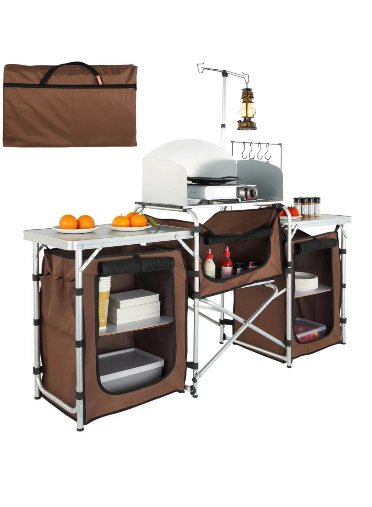 VEVOR Camping Kitchen Table, Folding Outdoor Cooking Table with Storage Carrying Bag,