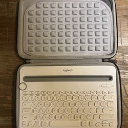 Logitech Portable White Keyboard in Hermit Shell Protective Carry Case