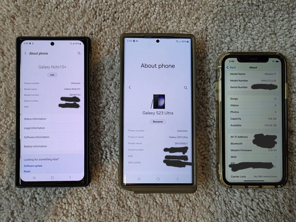 Iphone 11, Samsung Note 10+ & S23 Ultra