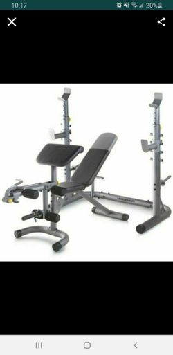 Weider XRS 20 adjustable Olympic workout bench with independent squat rack and preacher curl