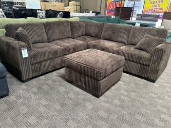 Chocolate brown sectional w ottoman