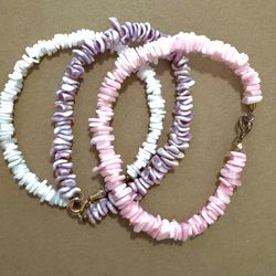 Puka shell bracelets (3 - white, purple, pink)