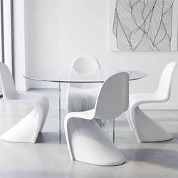 Modern dining chair, stackable decorative chair in matte white, material: polypropylene