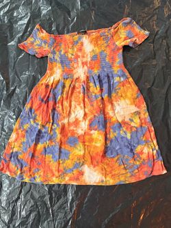 Tie-Dye Off-Shoulder Smocked Mini Dress