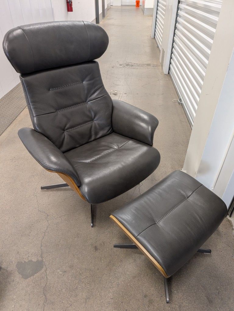 Living Spaces Leather Chair and Ottoman