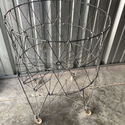 Mid Century Wire Laundry  Hamper Rolling Cart 