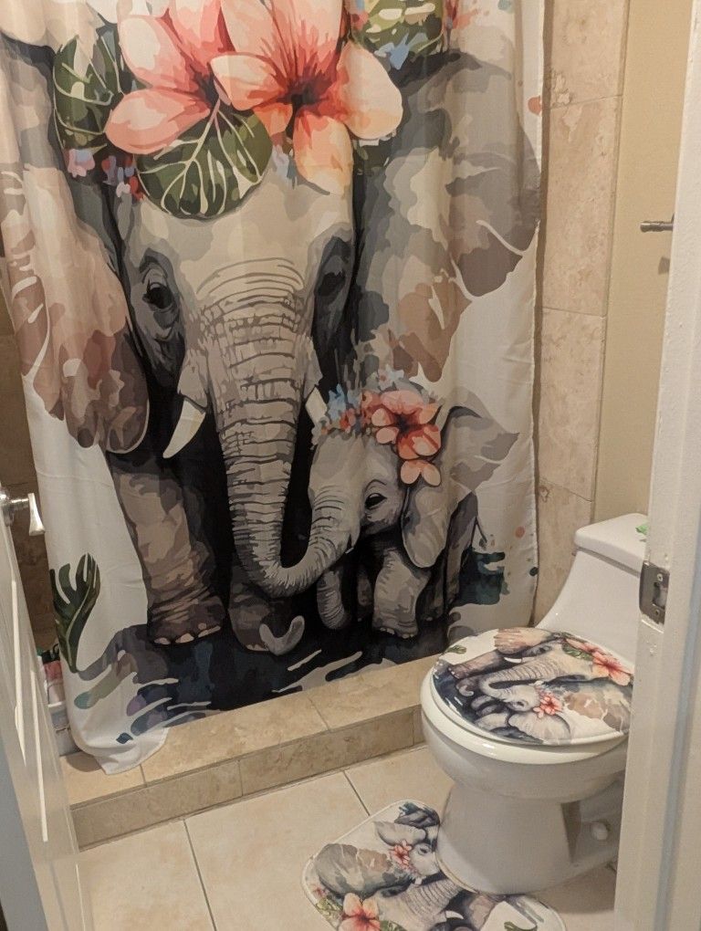 Shower Curtain & Rugs - Elephant