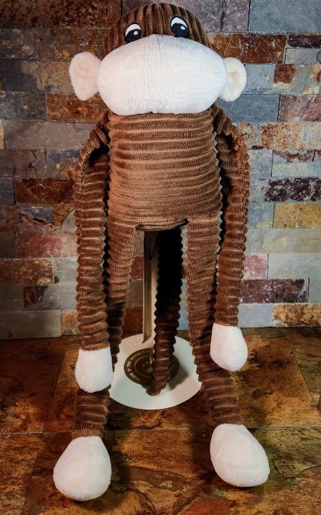 Happy Paws • Crinkle Monkey • Dog Plush Toy • Sqeeks When Squeezed • Large • Brown/White • 18" - Long .
B-2