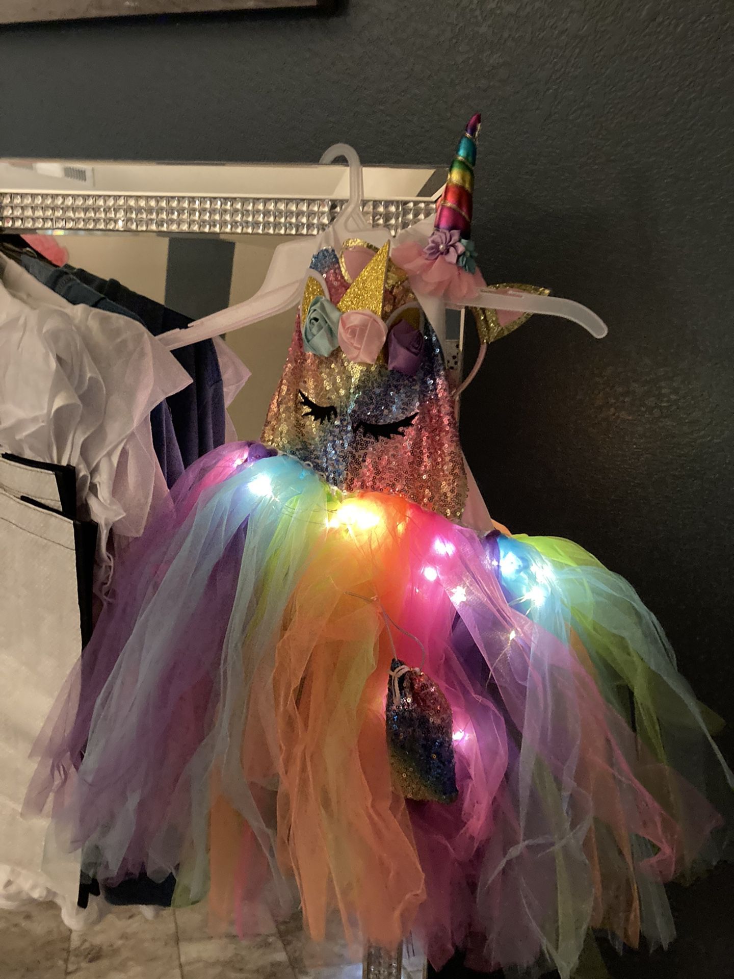 Unicorn Dress Size 5/6 Lights And Headband Included  
