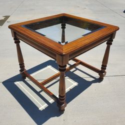 End Table Side Table SOLID WOOD Glass Top