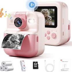 Bluetooth Instant Print Camera for Kids, Thermal Mini Photo Printer for Boys Girls, Portable Instant Digital Camera