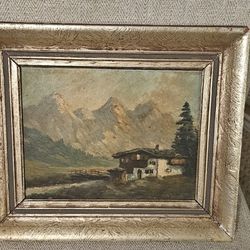 Set of two original Antique German Oil Paintings, Alps by Dihlman