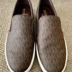 Michael Kors Women's Size 8 Brown Keaton Coated Canvas Logo Slip-on Sneaker