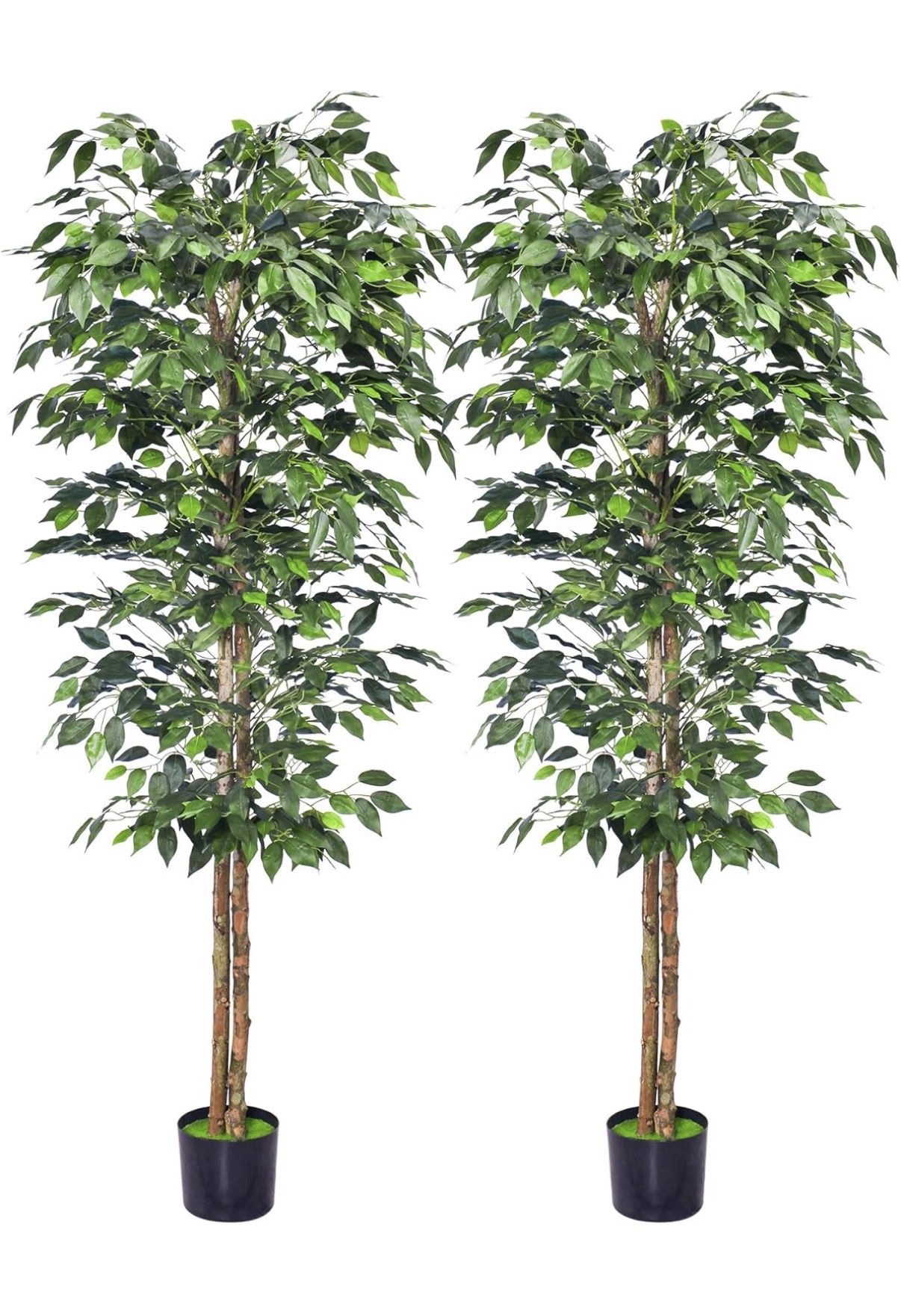 2Packs 6FT Artificial Ficus Trees with Realistic Leaves