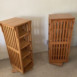 Two (2) Solid Oak Rotating Shelves for Books, CDS, DVDs, etc.  - Great Condition