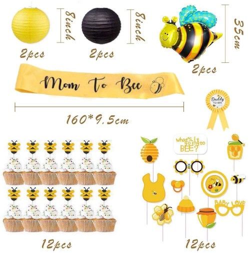 Bee Baby Shower Decorations for Girl, Boy, Gender Neutral | Gender Reveal Party Supplies | Bumble Bee Decor Set with Balloon Garland Kit | What Will I