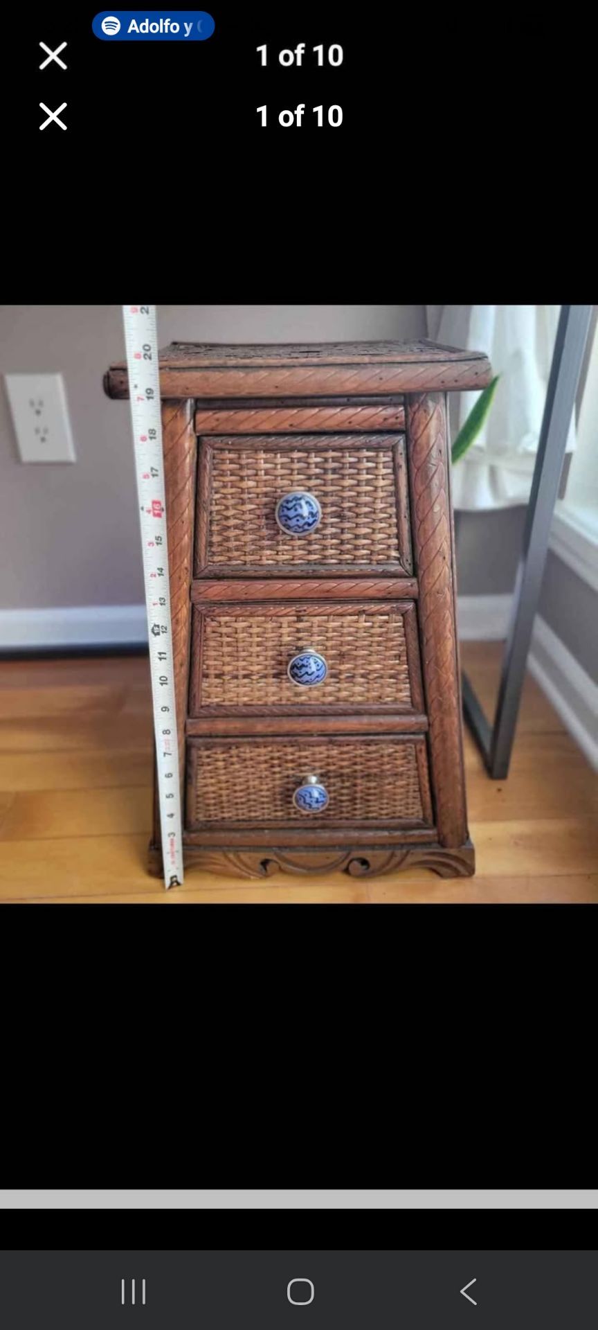 Vintage Rare Wooden Desk Wicker Night Stand 3 Drawers