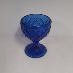 Vintage Cobalt Blue Glass Pedestal Trinket Dish 