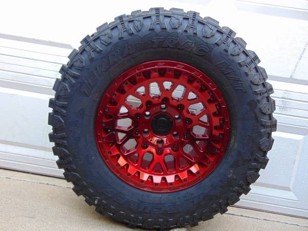 4 New 17X9 Red TIS Rims LT 285 70 17 Hercules MT Tires *6X135* *-12MM*