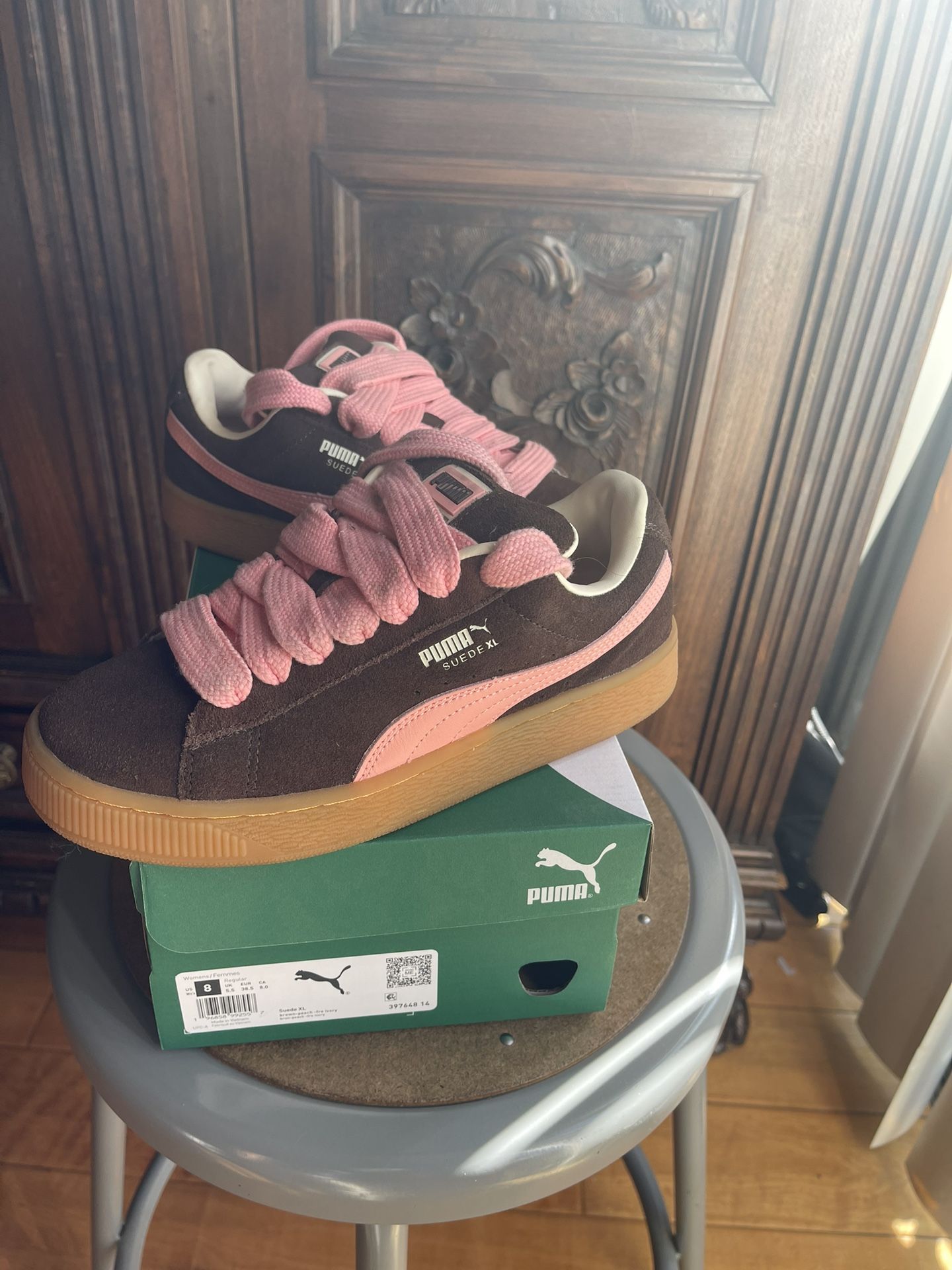 Puma Brown And Pink Suede Tennis Shoes Women’s Size 8