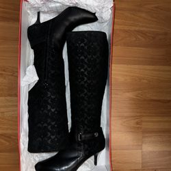 Coach Women's Fara Knee High Boot High Heel Black Size 6M