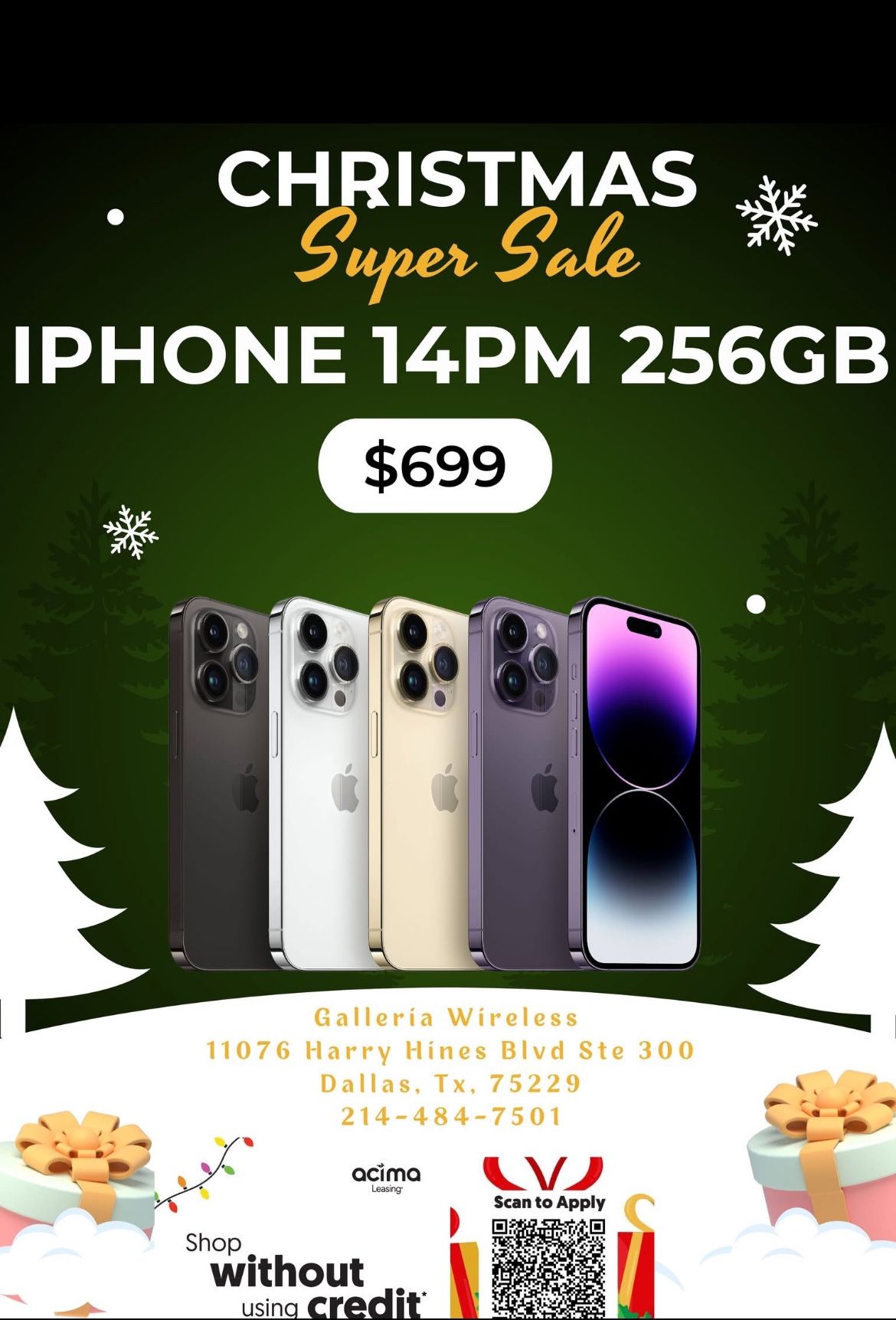 Amazing deals and sales on iPhones and Samsung Special deals iPHONE 14 pro max 256gb $699 before tax Unlocked #galleriawirelessharryhines #gal