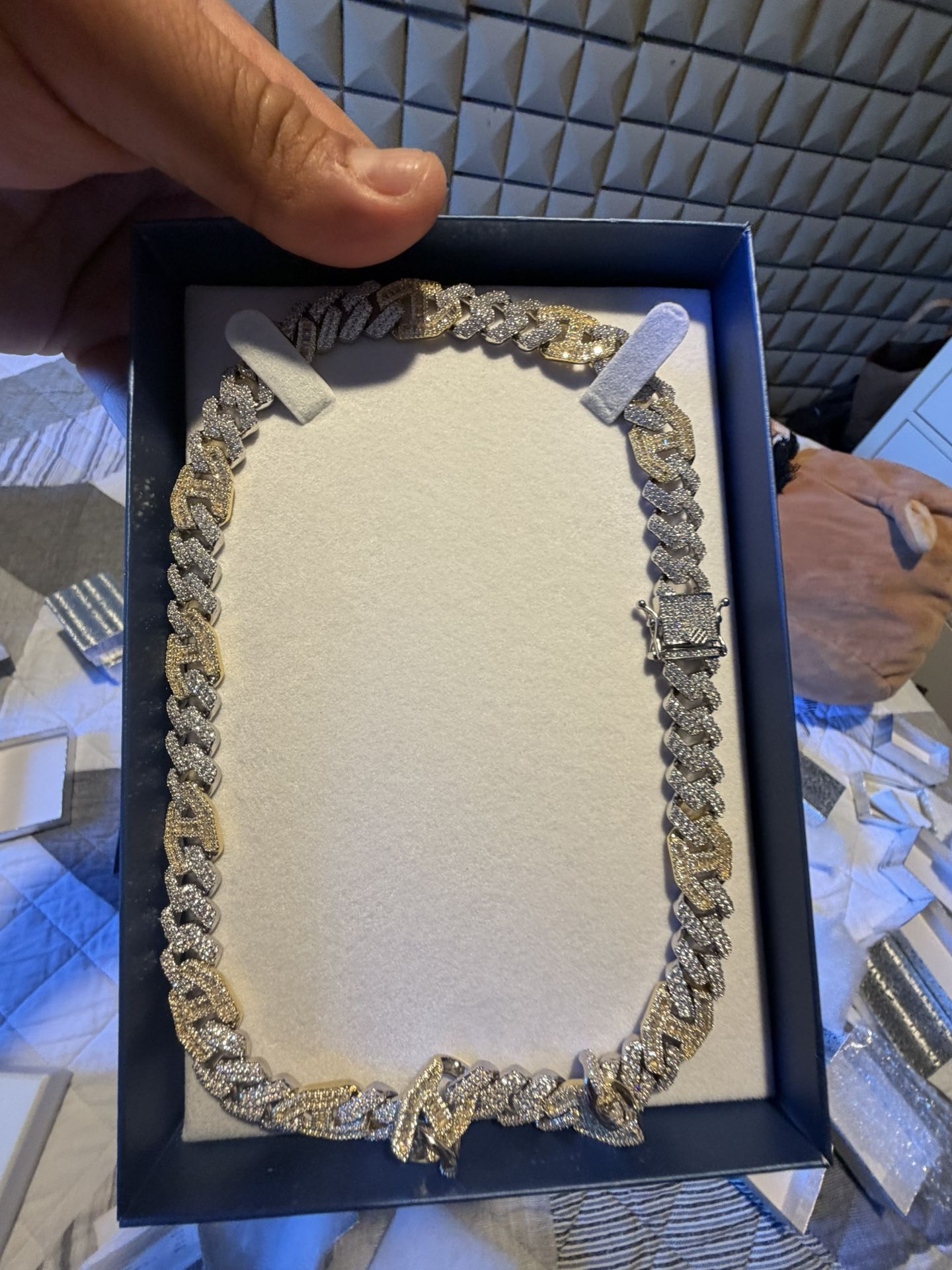 20 In Iced Out Silver Chain With Simulated Diamonds 121 Grams